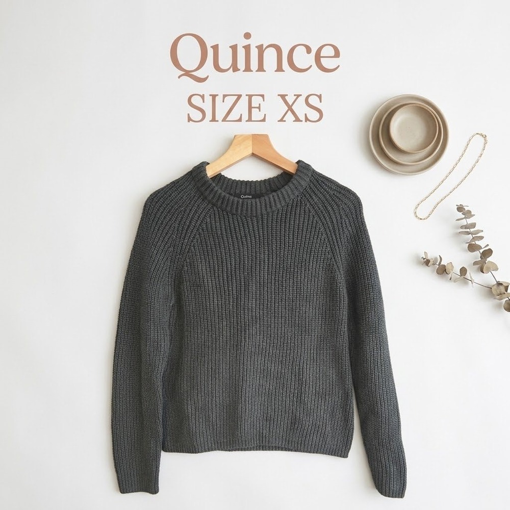 Quince 100% Organic Cotton Chunky Knit Sweater Women XS Gray Minimalist